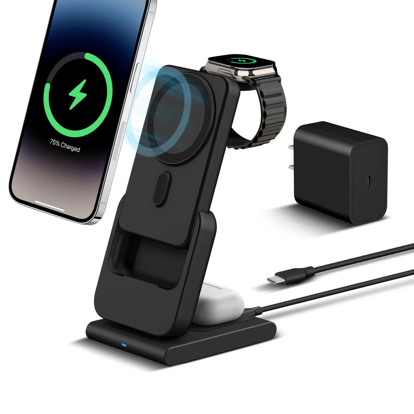 3 in 1 Wireless Charging Station 10000Mah Power Bank Magsafe for Iphone, Apple Watch