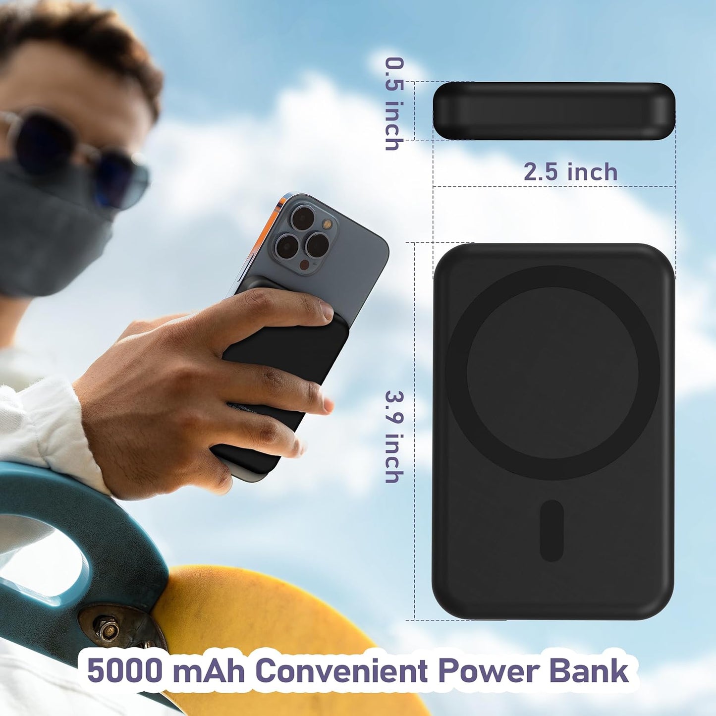 Ultimate 3-in-1 Wireless Charging Station with 5000mAh Removable Power Bank for iPhone, Apple Watch, and AirPods - Portable Magnetic Battery Pack for All Your Apple Devices