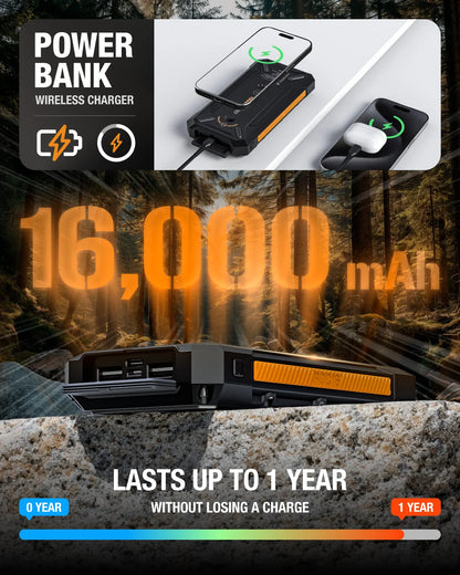Power Bank 16000Mah Solar/Ip67/Led