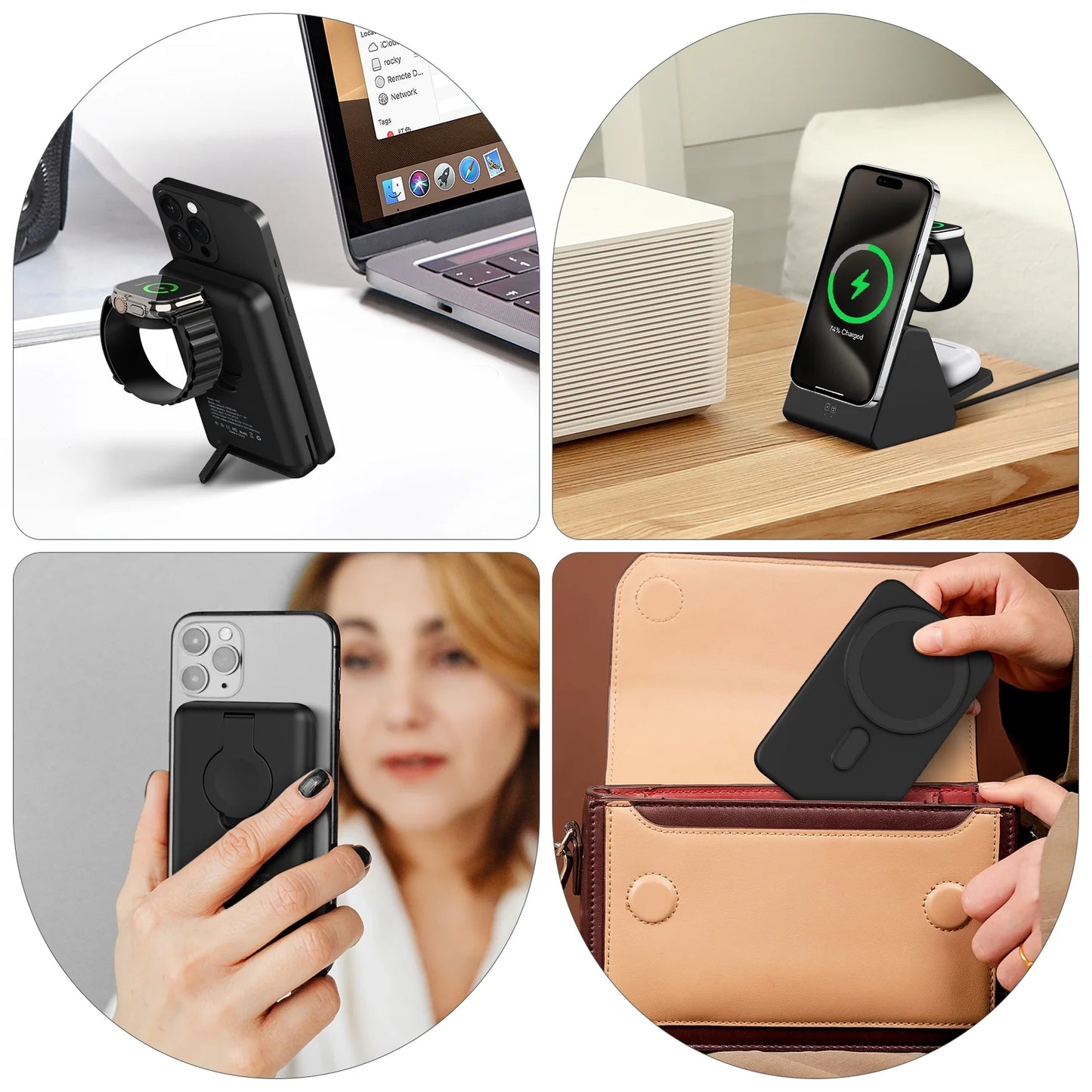 Wireless Charging Station 3 in 1 Portable 5000Mah Power Bank Magsafe for Iphone Apple Watch