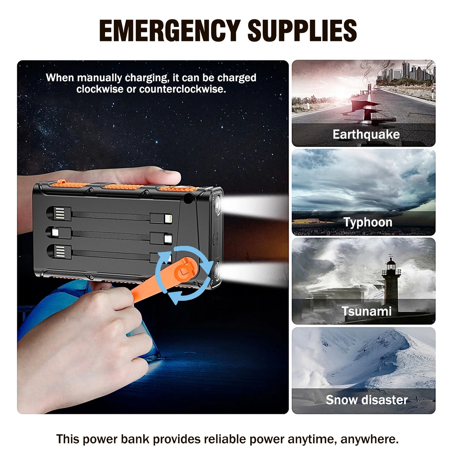 Power Bank Wireless Charger 49800Mah, 20W Fast Charging Power Bank for All Mobile Devices Three Inputs Solar Portable Charger with Dual Flashlights for Outdoor, Camping, Travel