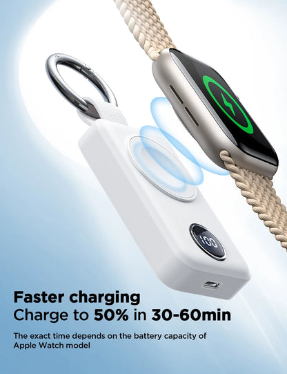 Portable Charger for Apple Watch, 2000Mah Magnetic Wireless Power Bank Fast Charger Keychain, Compatible for Iwatch Series 11/10/9/8/7/6/5/Se/4/3/2/Ultra, White
