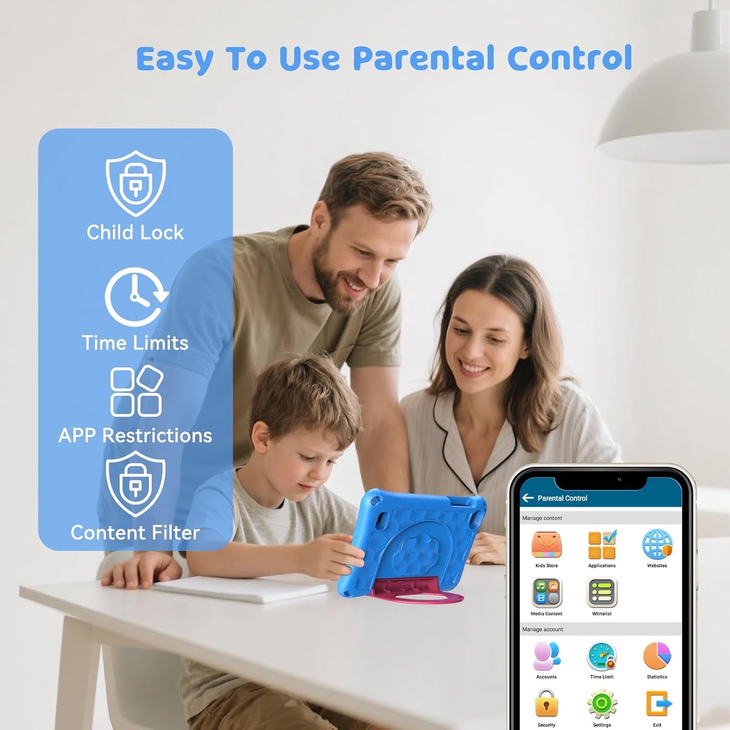 7 Inch Kids Tablet, Tablet for Kids with 32GB, Wifi Camera Bluetooth 2GB RAM Eye Protection HD IPS Touch Screen 1024X600 Kid-Proof Case Parental Control Blue