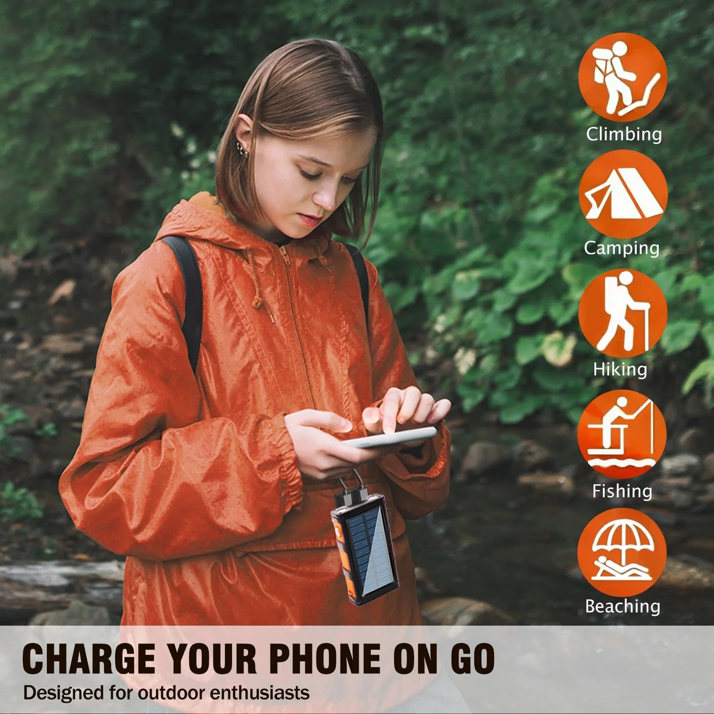 Power Bank Wireless Charger 49800Mah, 20W Fast Charging Power Bank for All Mobile Devices Three Inputs Solar Portable Charger with Dual Flashlights for Outdoor, Camping, Travel