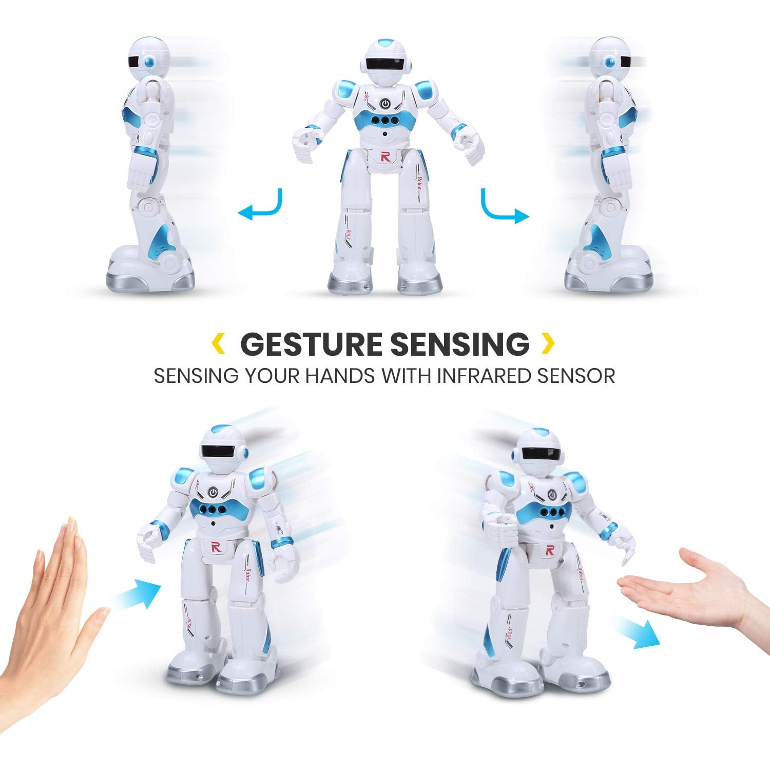 Remote Control Intelligent Robot Toys for Kids,Gesture Control Programmable Smart Educational Robot Toy with 6 Stories for Ages 3+ Boys Girls,Blue