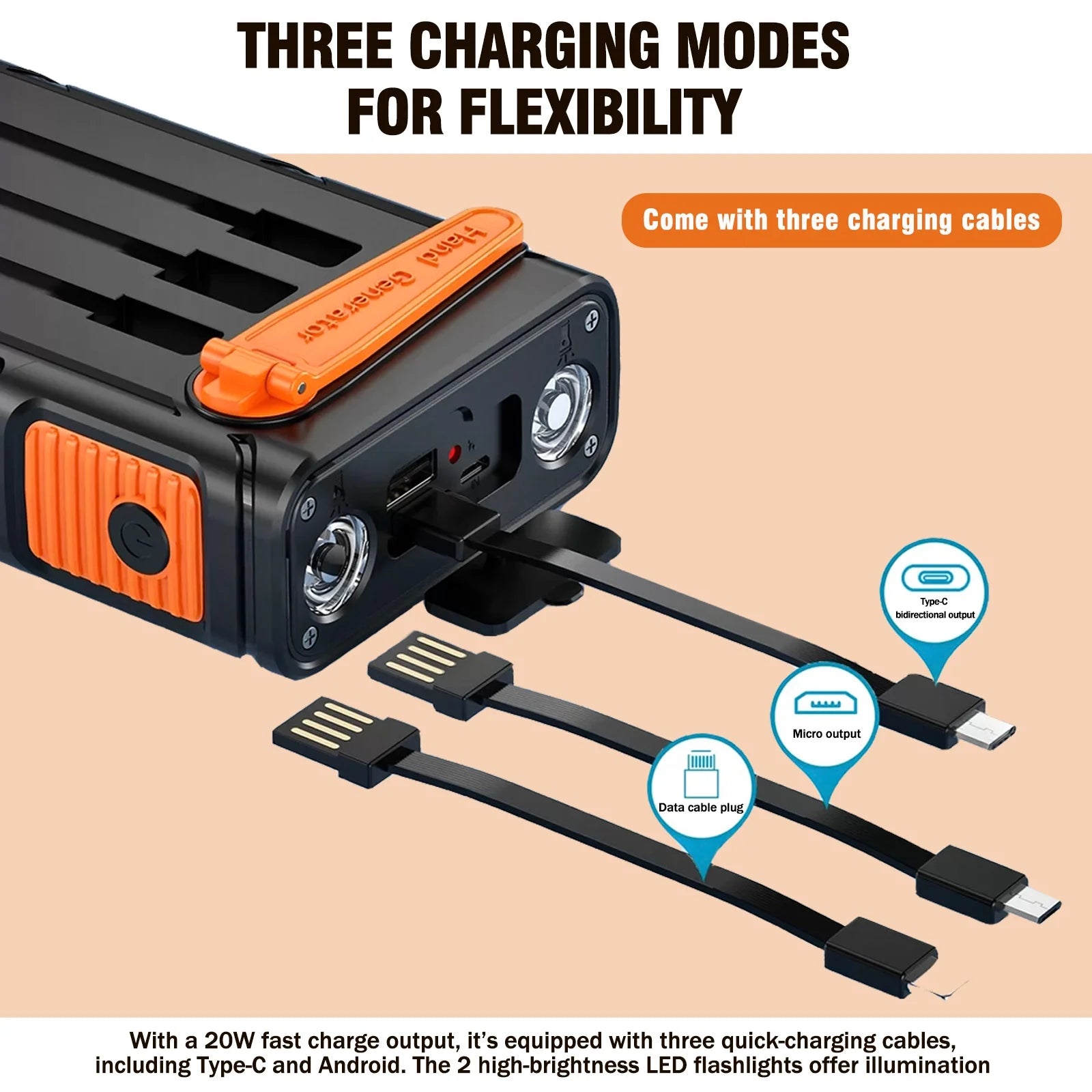 Power Bank Wireless Charger 49800Mah, 20W Fast Charging Power Bank for All Mobile Devices Three Inputs Solar Portable Charger with Dual Flashlights for Outdoor, Camping, Travel