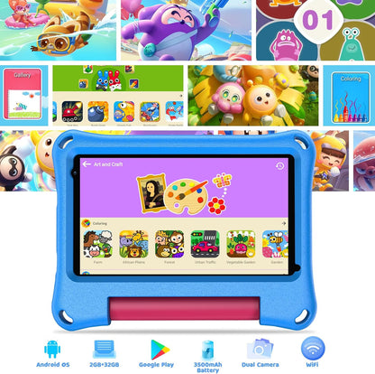 7 Inch Kids Tablet, Tablet for Kids with 32GB, Wifi Camera Bluetooth 2GB RAM Eye Protection HD IPS Touch Screen 1024X600 Kid-Proof Case Parental Control Blue
