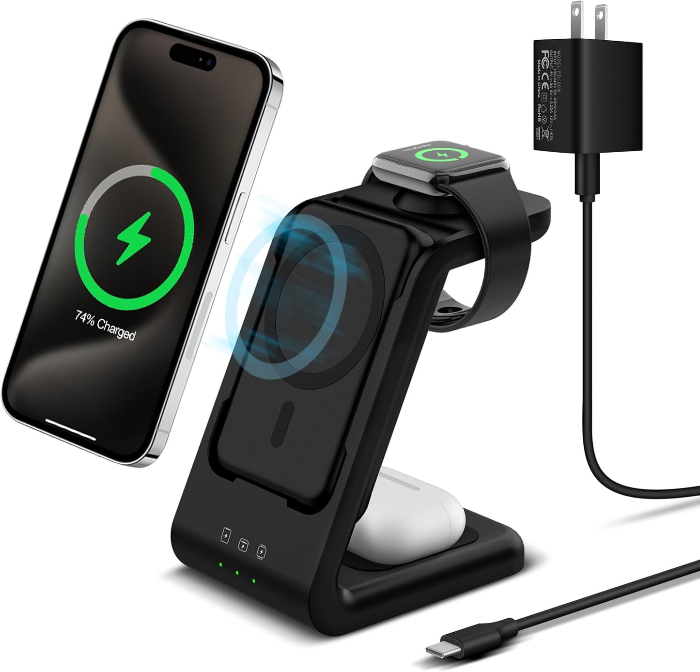 Ultimate 3-in-1 Wireless Charging Station with 5000mAh Removable Power Bank for iPhone, Apple Watch, and AirPods - Portable Magnetic Battery Pack for All Your Apple Devices