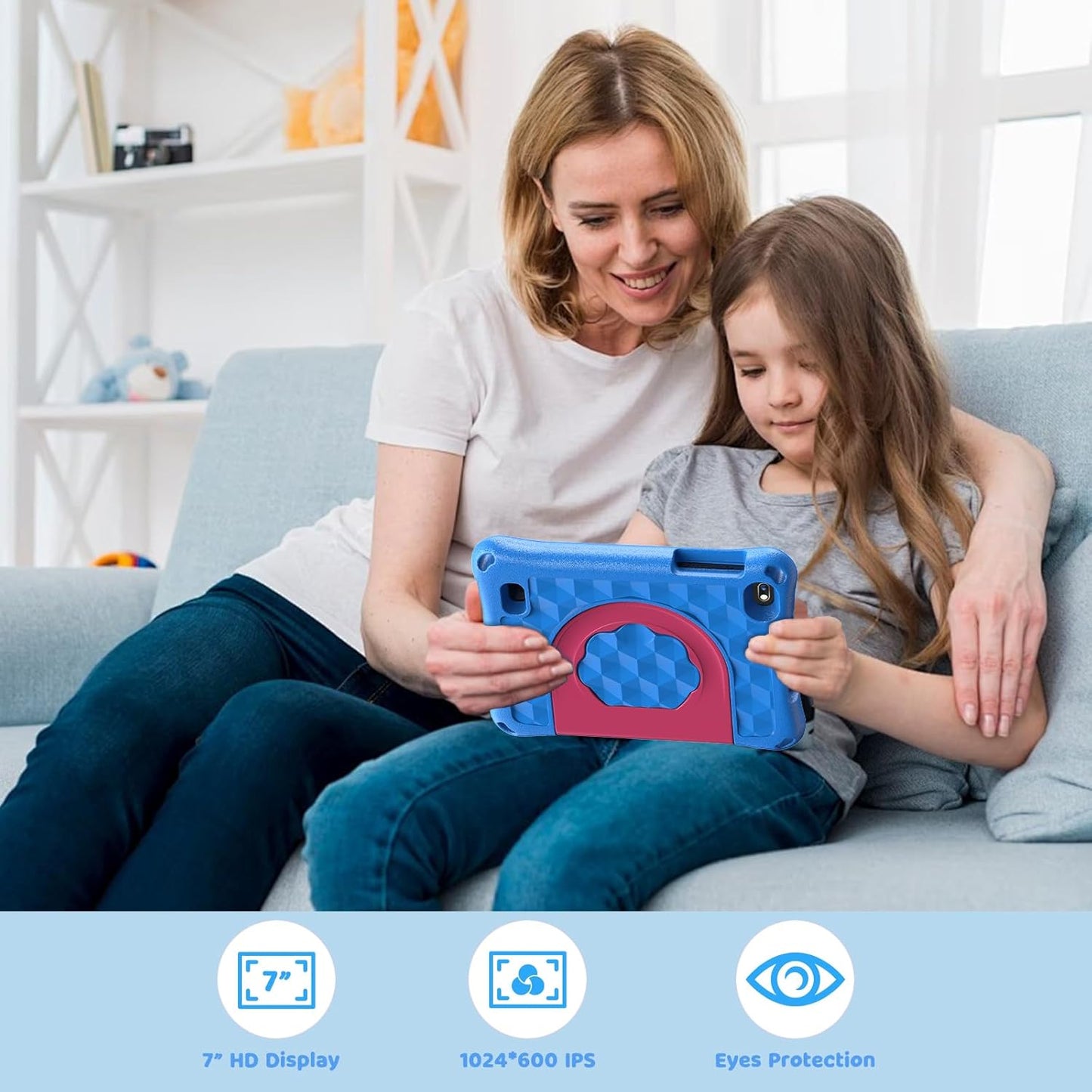 7 Inch Kids Tablet, Tablet for Kids with 32GB, Wifi Camera Bluetooth 2GB RAM Eye Protection HD IPS Touch Screen 1024X600 Kid-Proof Case Parental Control Blue