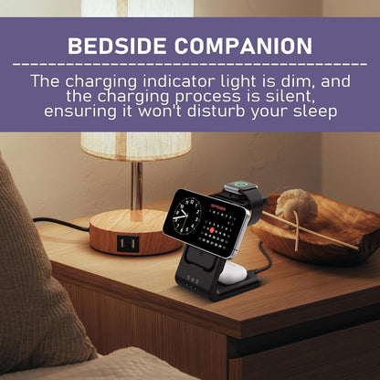 Ultimate 3-in-1 Wireless Charging Station with 5000mAh Removable Power Bank for iPhone, Apple Watch, and AirPods - Portable Magnetic Battery Pack for All Your Apple Devices