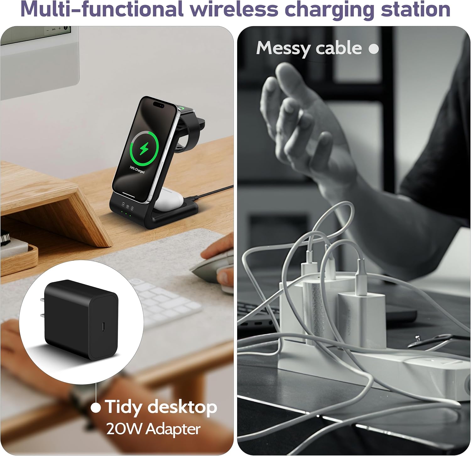 Ultimate 3-in-1 Wireless Charging Station with 5000mAh Removable Power Bank for iPhone, Apple Watch, and AirPods - Portable Magnetic Battery Pack for All Your Apple Devices