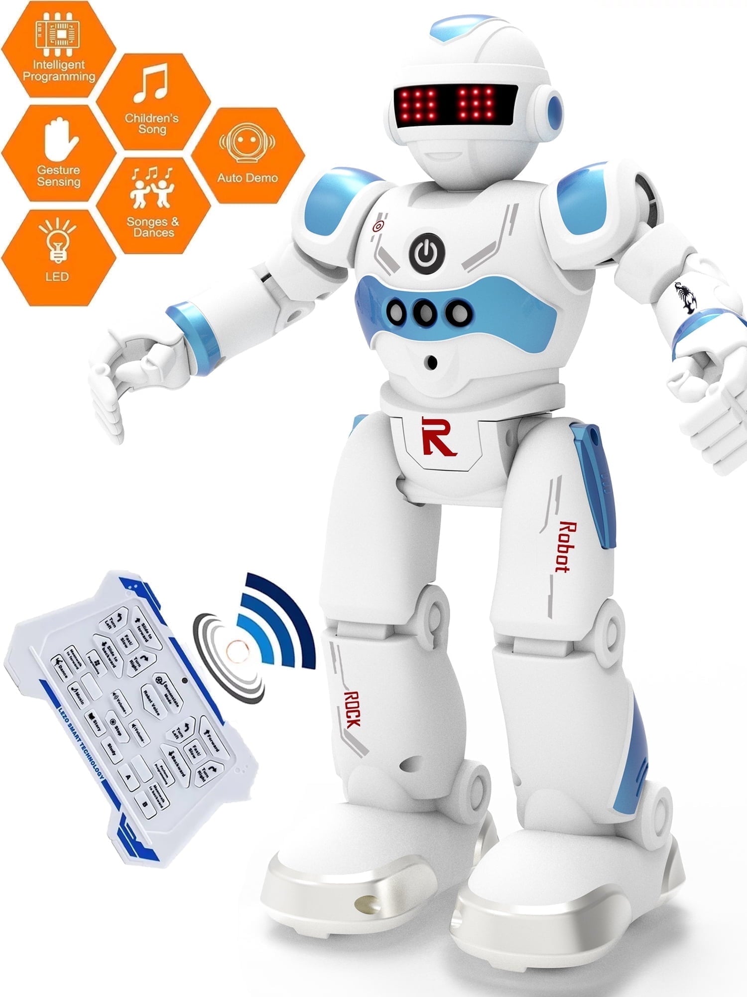 Remote Control Intelligent Robot Toys for Kids,Gesture Control Programmable Smart Educational Robot Toy with 6 Stories for Ages 3+ Boys Girls,Blue