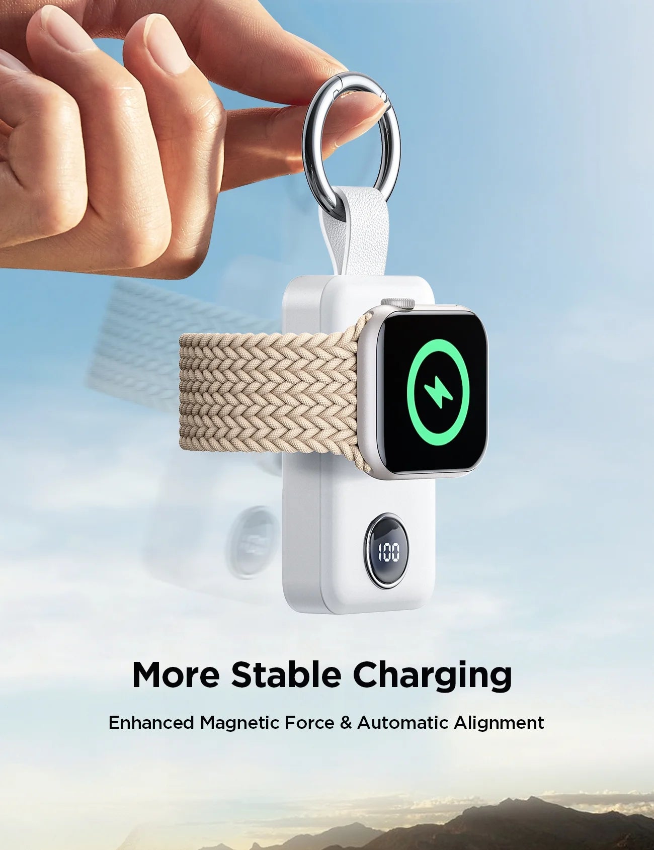 Portable Charger for Apple Watch, 2000Mah Magnetic Wireless Power Bank Fast Charger Keychain, Compatible for Iwatch Series 11/10/9/8/7/6/5/Se/4/3/2/Ultra, White