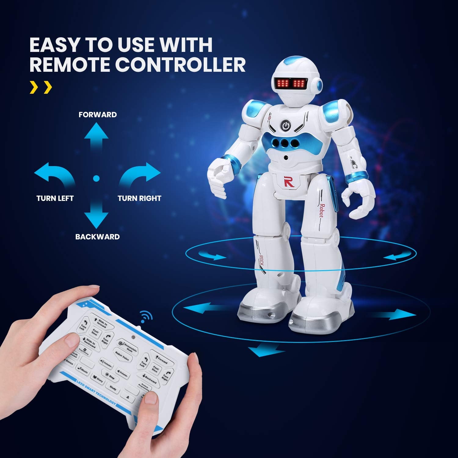 Remote Control Intelligent Robot Toys for Kids,Gesture Control Programmable Smart Educational Robot Toy with 6 Stories for Ages 3+ Boys Girls,Blue
