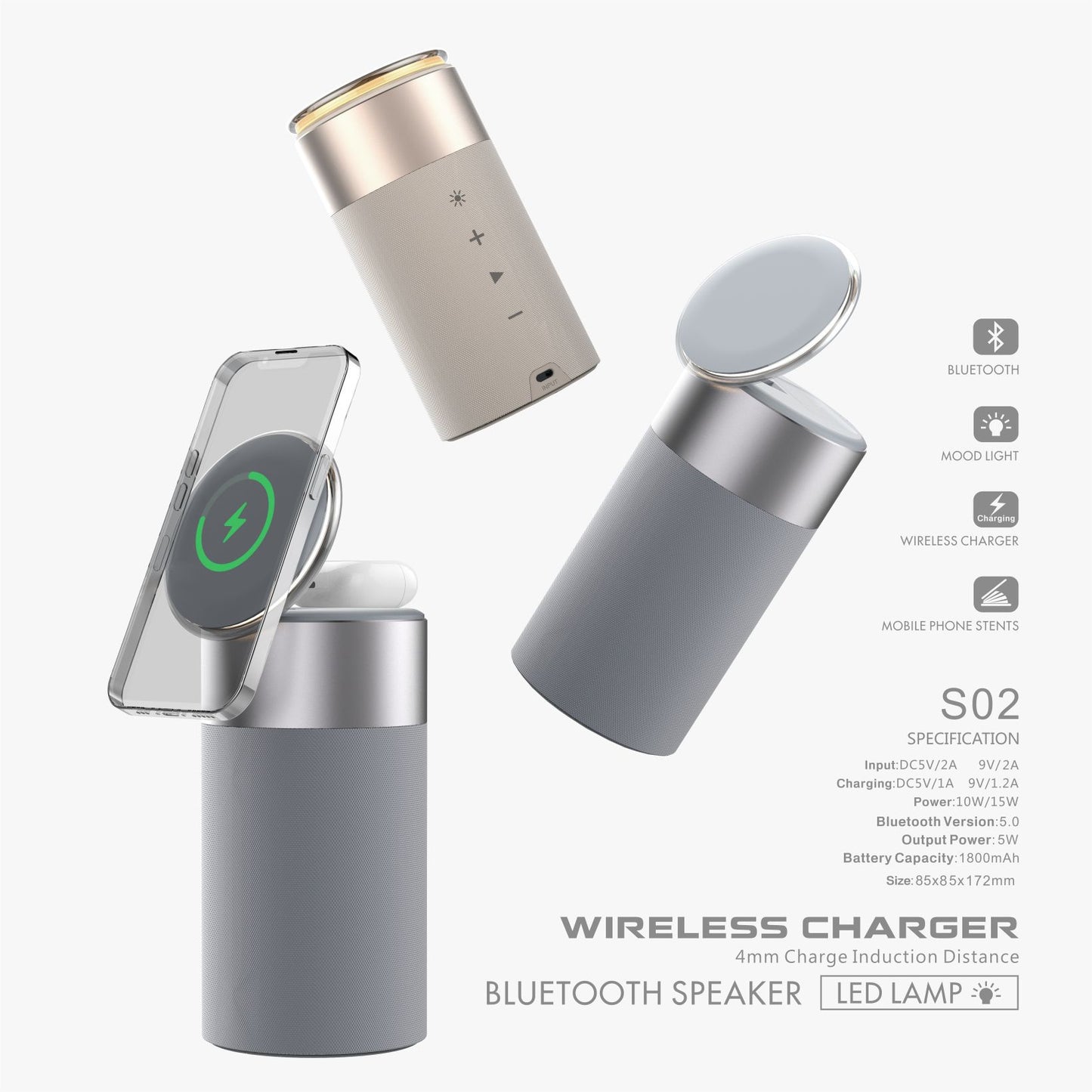 3 in 1 Multi-Function Iphone and Airpods Wireless Charger Portable Bluetooth Speaker with Touch Lamp for Home and Office