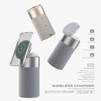 3 in 1 Multi-Function Iphone and Airpods Wireless Charger Portable Bluetooth Speaker with Touch Lamp for Home and Office