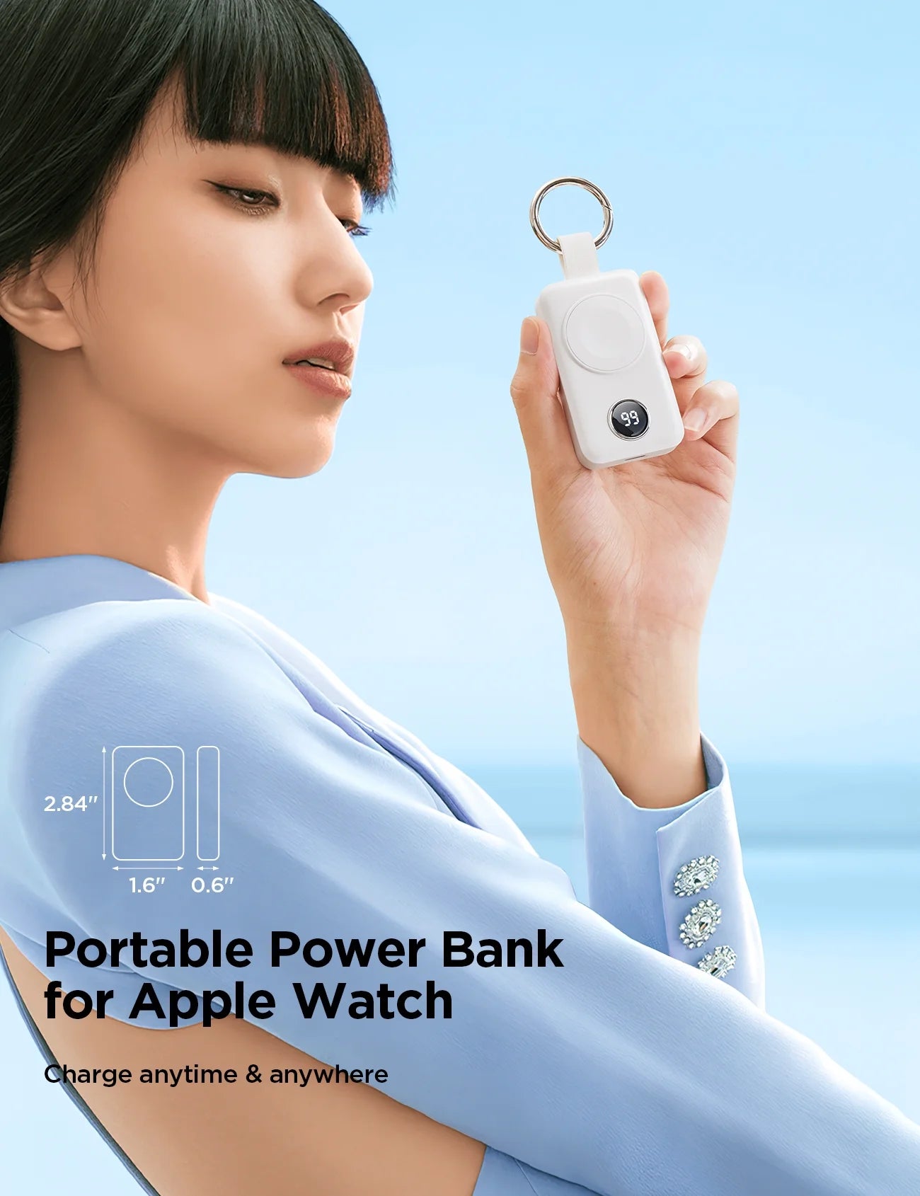 Portable Charger for Apple Watch, 2000Mah Magnetic Wireless Power Bank Fast Charger Keychain, Compatible for Iwatch Series 11/10/9/8/7/6/5/Se/4/3/2/Ultra, White