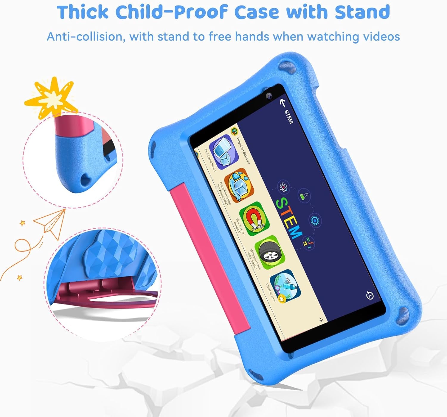7 Inch Kids Tablet, Tablet for Kids with 32GB, Wifi Camera Bluetooth 2GB RAM Eye Protection HD IPS Touch Screen 1024X600 Kid-Proof Case Parental Control Blue