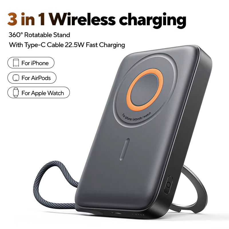 3 in 1 Magnetic Power Bank 22.5W Fast Charging Power Bank 10000Mah Wireless Portable Charger for Iphone 12-16 for Airpods Watch
