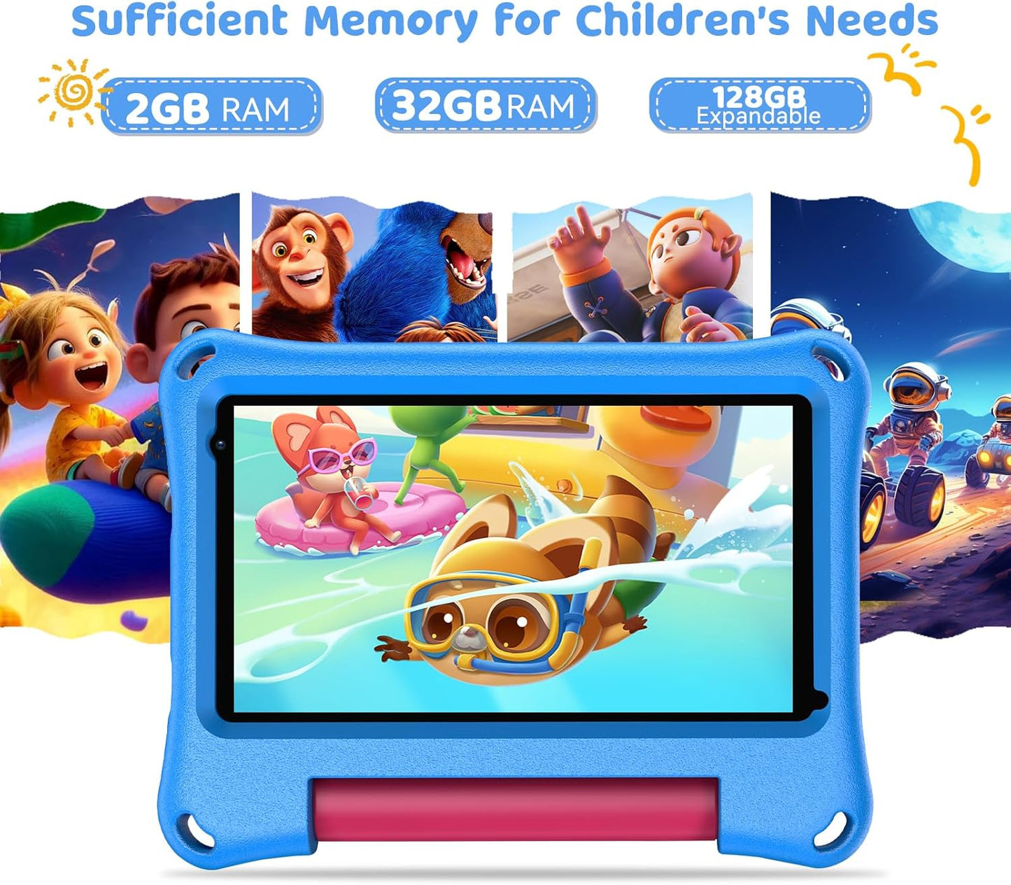 7 Inch Kids Tablet, Tablet for Kids with 32GB, Wifi Camera Bluetooth 2GB RAM Eye Protection HD IPS Touch Screen 1024X600 Kid-Proof Case Parental Control Blue