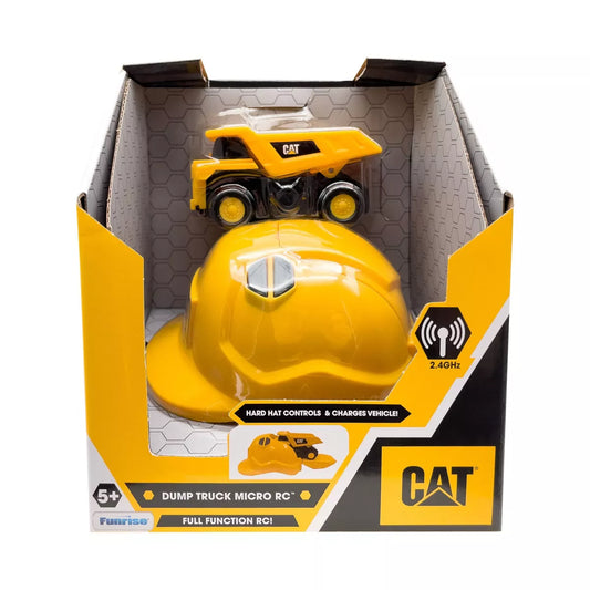 CAT Remote Control Micro Dump Truck: Plastic Construction Vehicle, Battery-Powered, Fine Motor Skills Toy