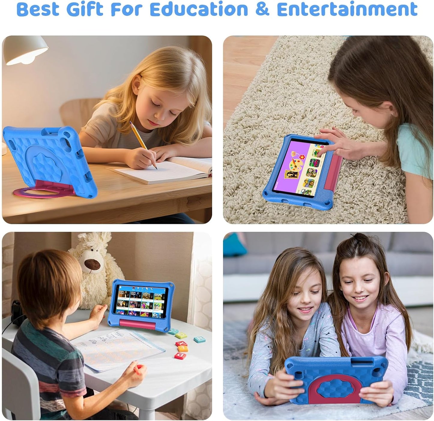 7 Inch Kids Tablet, Tablet for Kids with 32GB, Wifi Camera Bluetooth 2GB RAM Eye Protection HD IPS Touch Screen 1024X600 Kid-Proof Case Parental Control Blue