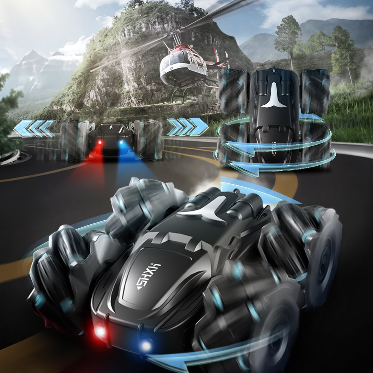 RC Cars ,  360° Rotating Remote Control Car with Headlight, 4WD 2.4Ghz RC Trucks for Boys Gift ,Black